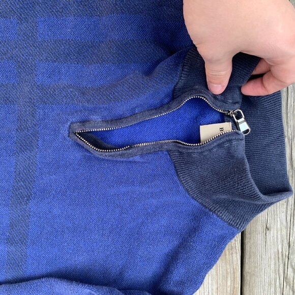 Vintage Burberry Quarter Zip Sweater Medium Blue - Picture 9 of 10